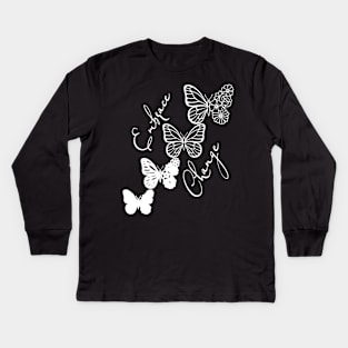 Embrace Change - White Cute Butterfly Kids Long Sleeve T-Shirt